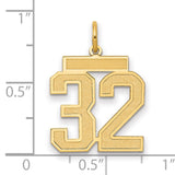 Medium Satin Number 32 Charm Pendant in Real 14k Yellow Gold