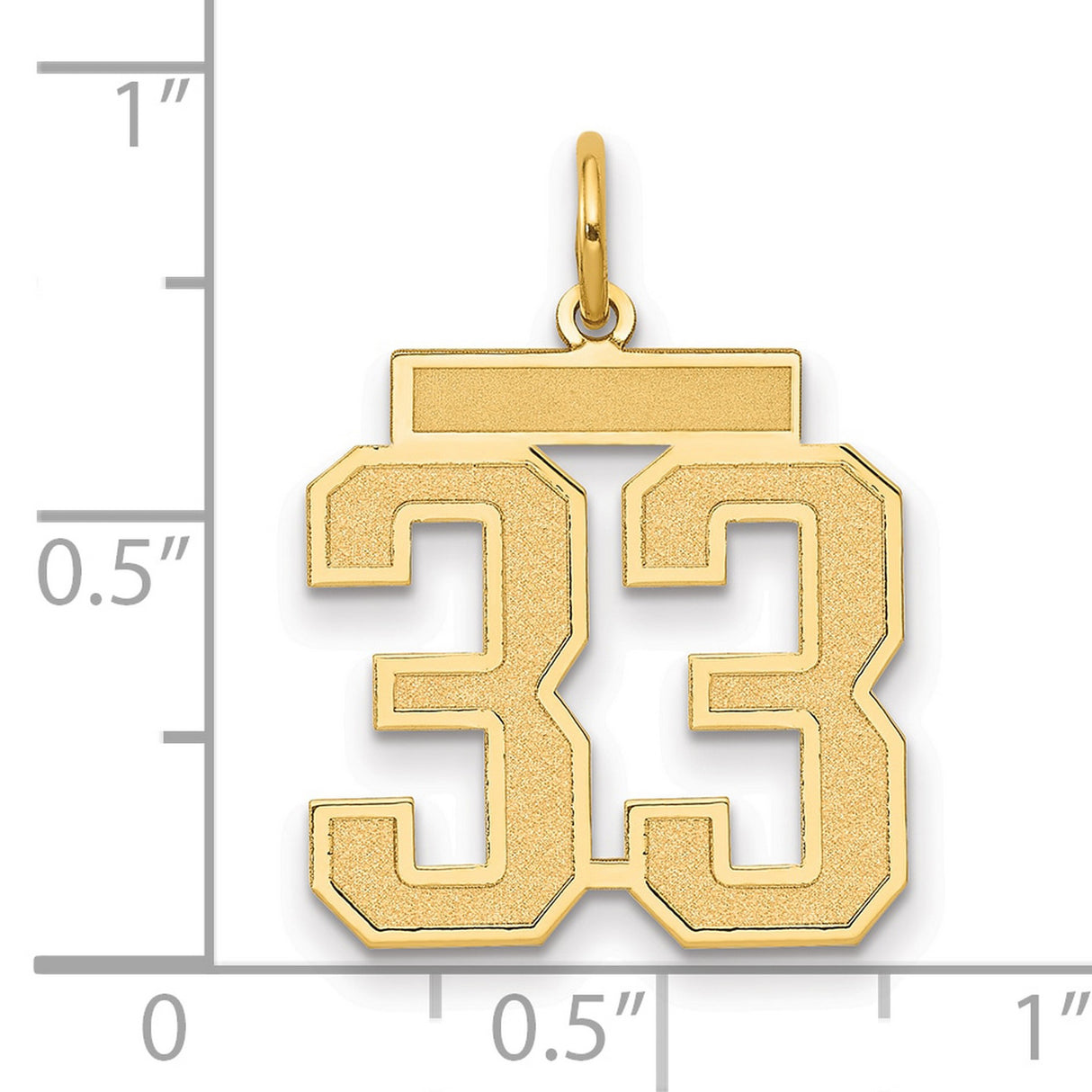 14k Yellow Gold Number 33 Pendant, Bold Textured Design, Satin Finish, Unisex Sports Charm