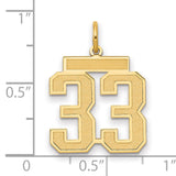 14k Yellow Gold Number 33 Pendant, Bold Textured Design, Satin Finish, Unisex Sports Charm