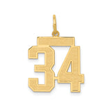 14k Yellow Gold Number 34 Pendant Charm, Bold Varsity Font Sports Theme