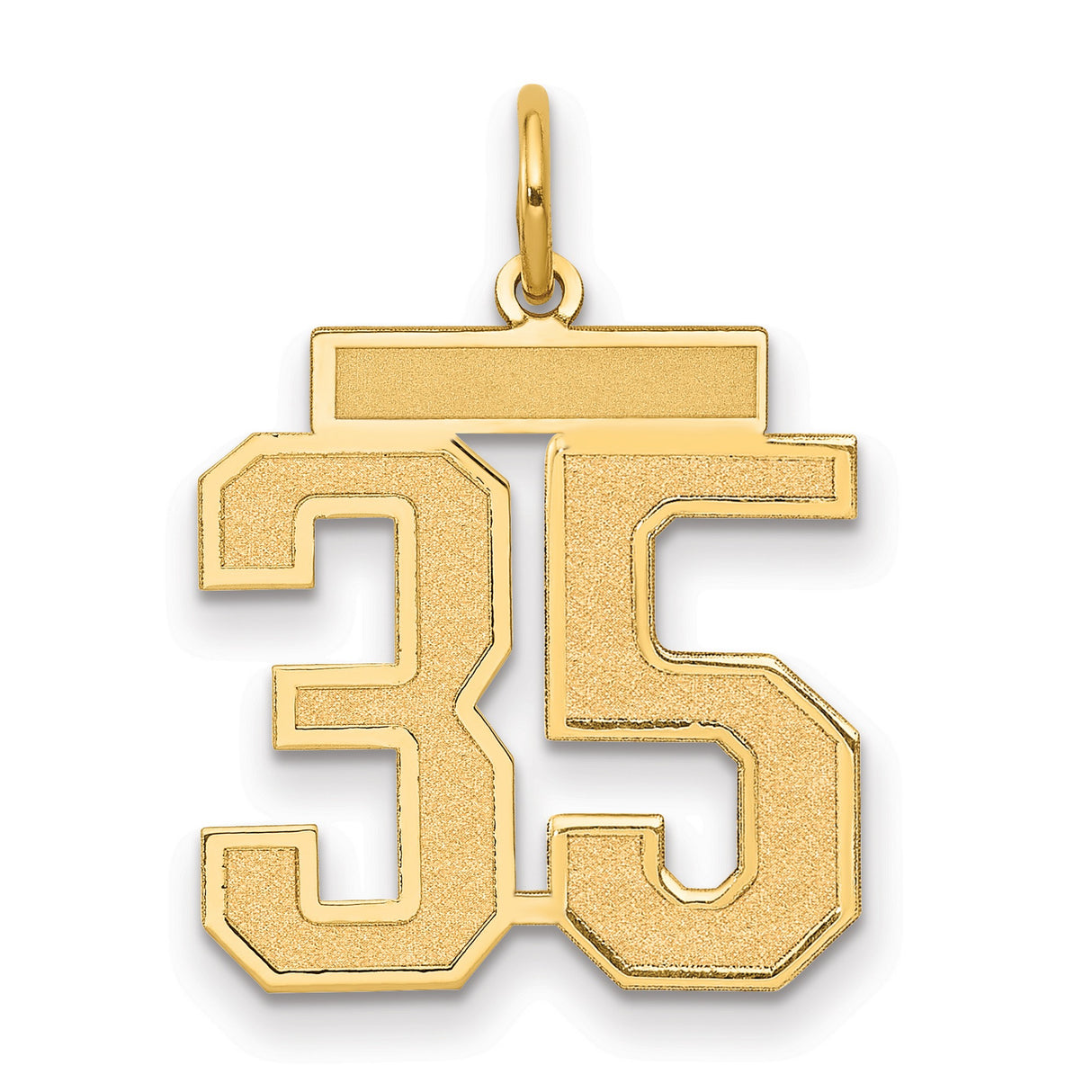 Medium Satin Number 35 Charm Pendant in Real 14k Yellow Gold