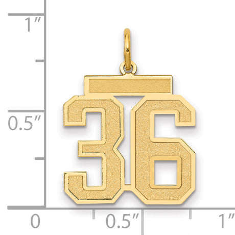 Medium Satin Number 36 Charm Pendant in Real 14k Yellow Gold
