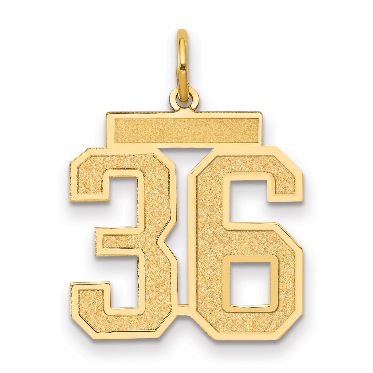 Medium Satin Number 36 Charm Pendant in Real 14k Yellow Gold