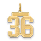 Medium Satin Number 36 Charm Pendant in Real 14k Yellow Gold