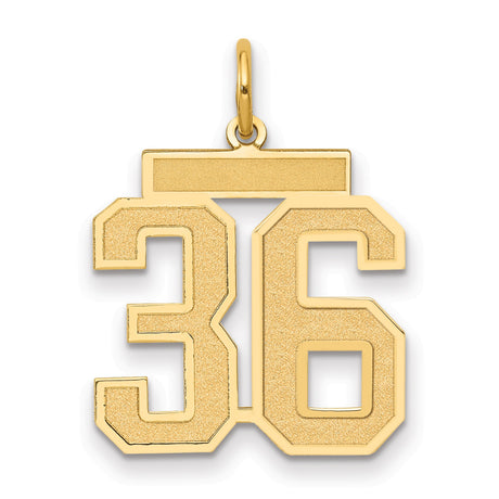 Medium Satin Number 36 Charm Pendant in Real 14k Yellow Gold
