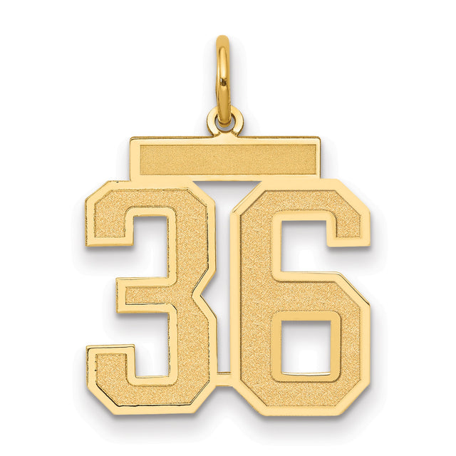 Medium Satin Number 36 Charm Pendant in Real 14k Yellow Gold