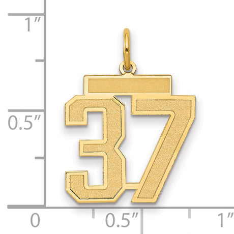 Medium Satin Number 37 Charm Pendant in Real 14k Yellow Gold