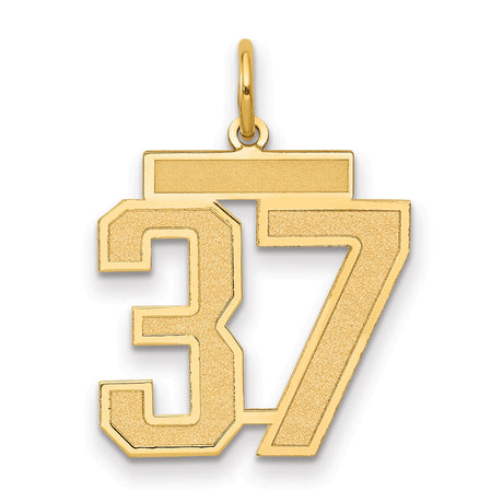 Medium Satin Number 37 Charm Pendant in Real 14k Yellow Gold