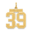Medium Satin Number 39 Charm Pendant in Real 14k Yellow Gold