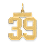 Medium Satin Number 39 Charm Pendant in Real 14k Yellow Gold