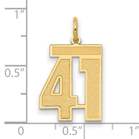 Medium Satin Number 41 Charm Pendant in Real 14k Yellow Gold