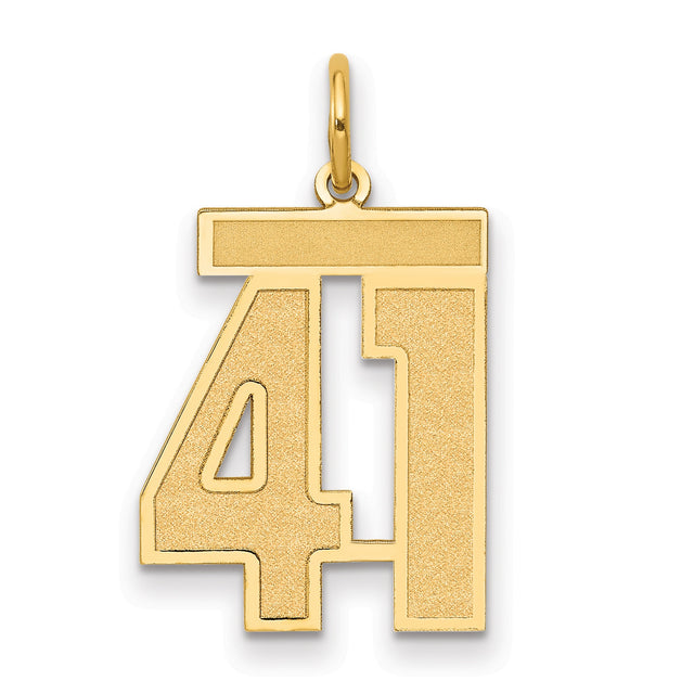 Medium Satin Number 41 Charm Pendant in Real 14k Yellow Gold