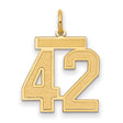 Medium Satin Number 42 Charm Pendant in Real 14k Yellow Gold