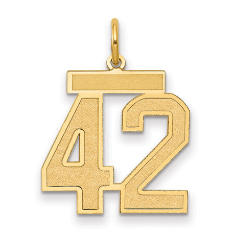Medium Satin Number 42 Charm Pendant in Real 14k Yellow Gold