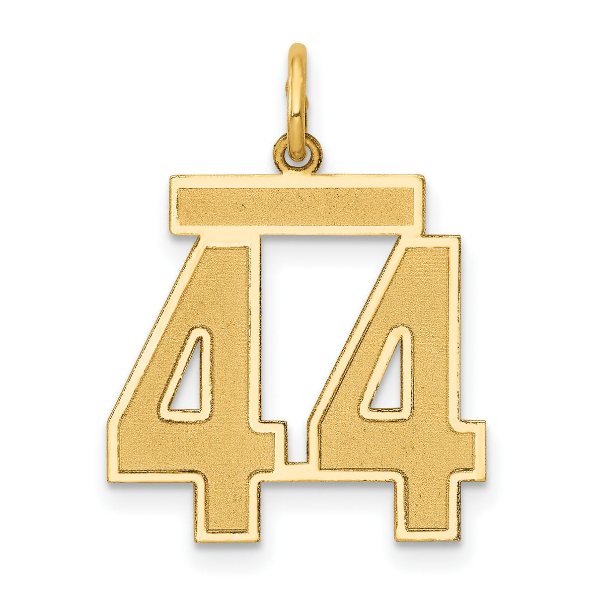 14k Yellow Gold Number 44 Pendant, Block Style Charm, Bold Urban Jewelry for Men