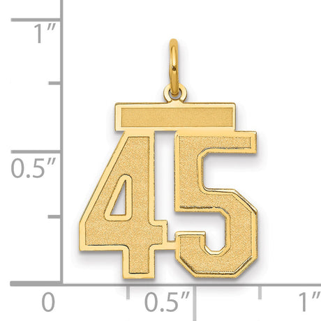 Medium Satin Number 45 Charm Pendant in Real 14k Yellow Gold
