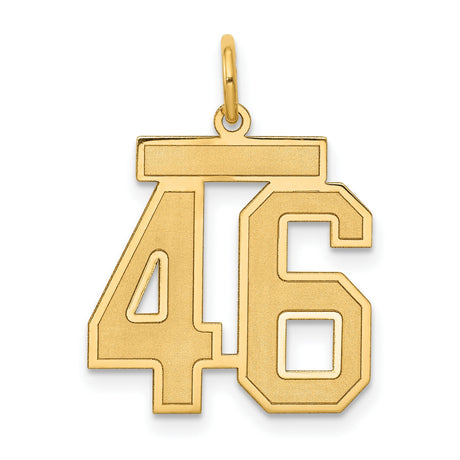14k Yellow Gold Number 46 Pendant, Bold Block Numerals, Polished Sports Jewelry for Men or Unisex