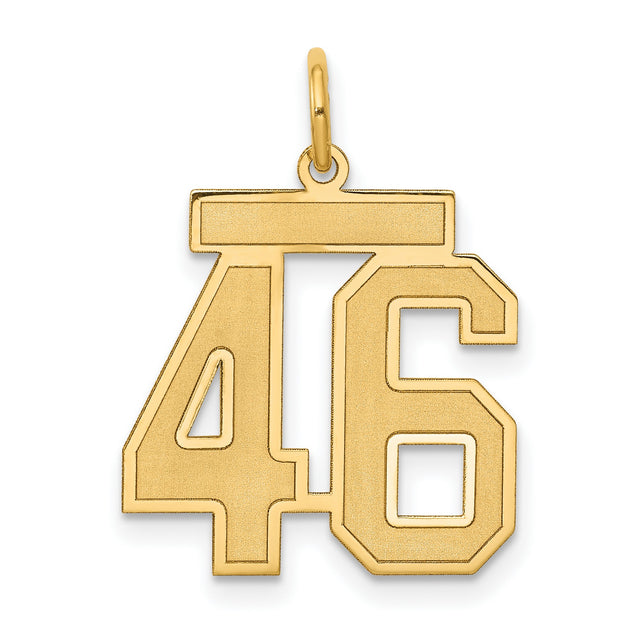 14k Yellow Gold Number 46 Pendant, Bold Block Numerals, Polished Sports Jewelry for Men or Unisex