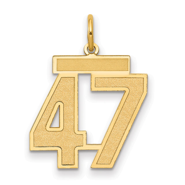 Medium Satin Number 47 Charm Pendant in Real 14k Yellow Gold