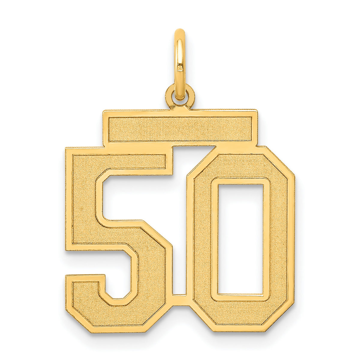 Medium Satin Number 50 Charm Pendant in Real 14k Yellow Gold