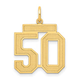 Medium Satin Number 50 Charm Pendant in Real 14k Yellow Gold