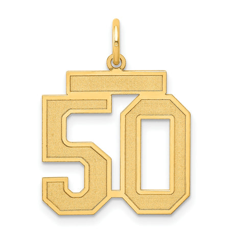 Medium Satin Number 50 Charm Pendant in Real 14k Yellow Gold