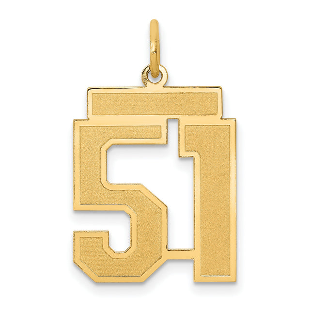 Medium Satin Number 51 Charm Pendant in Real 14k Yellow Gold