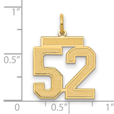Medium Satin Number 52 Charm Pendant in Real 14k Yellow Gold