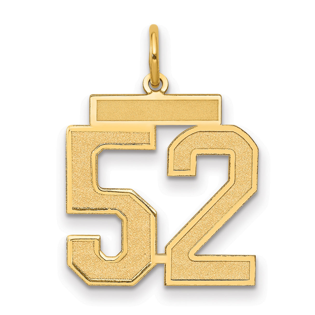 Medium Satin Number 52 Charm Pendant in Real 14k Yellow Gold