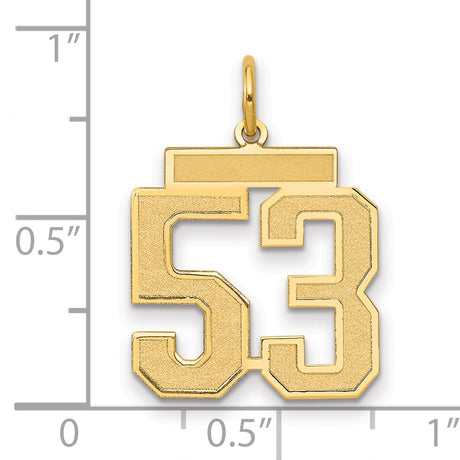 Medium Satin Number 53 Charm Pendant in Real 14k Yellow Gold