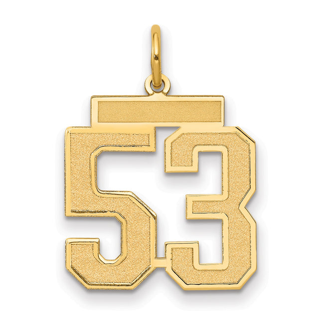 Medium Satin Number 53 Charm Pendant in Real 14k Yellow Gold
