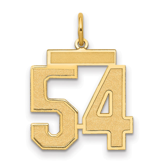 Medium Satin Number 54 Charm Pendant in Real 14k Yellow Gold
