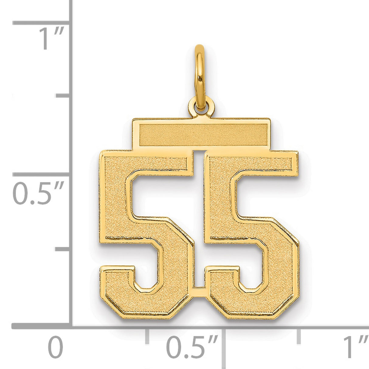 Medium Satin Number 55 Charm Pendant in Real 14k Yellow Gold