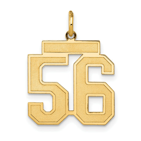 Medium Satin Number 56 Charm Pendant in Real 14k Yellow Gold