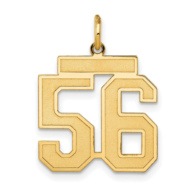 Medium Satin Number 56 Charm Pendant in Real 14k Yellow Gold