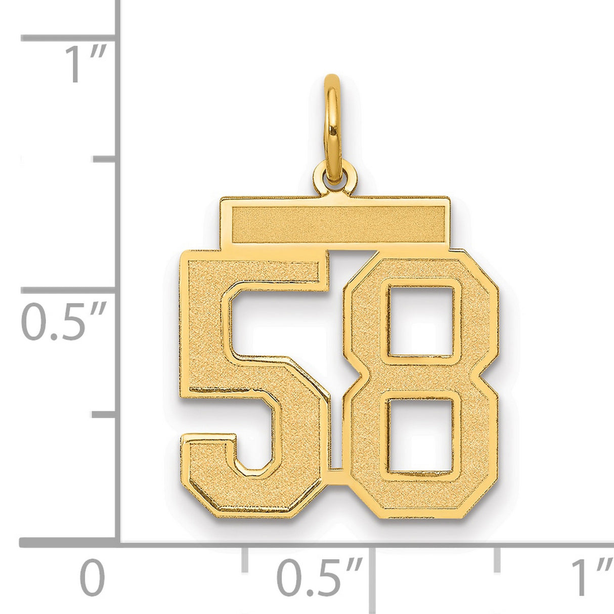 Medium Satin Number 58 Charm Pendant in Real 14k Yellow Gold