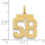 Medium Satin Number 58 Charm Pendant in Real 14k Yellow Gold
