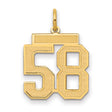 Medium Satin Number 58 Charm Pendant in Real 14k Yellow Gold
