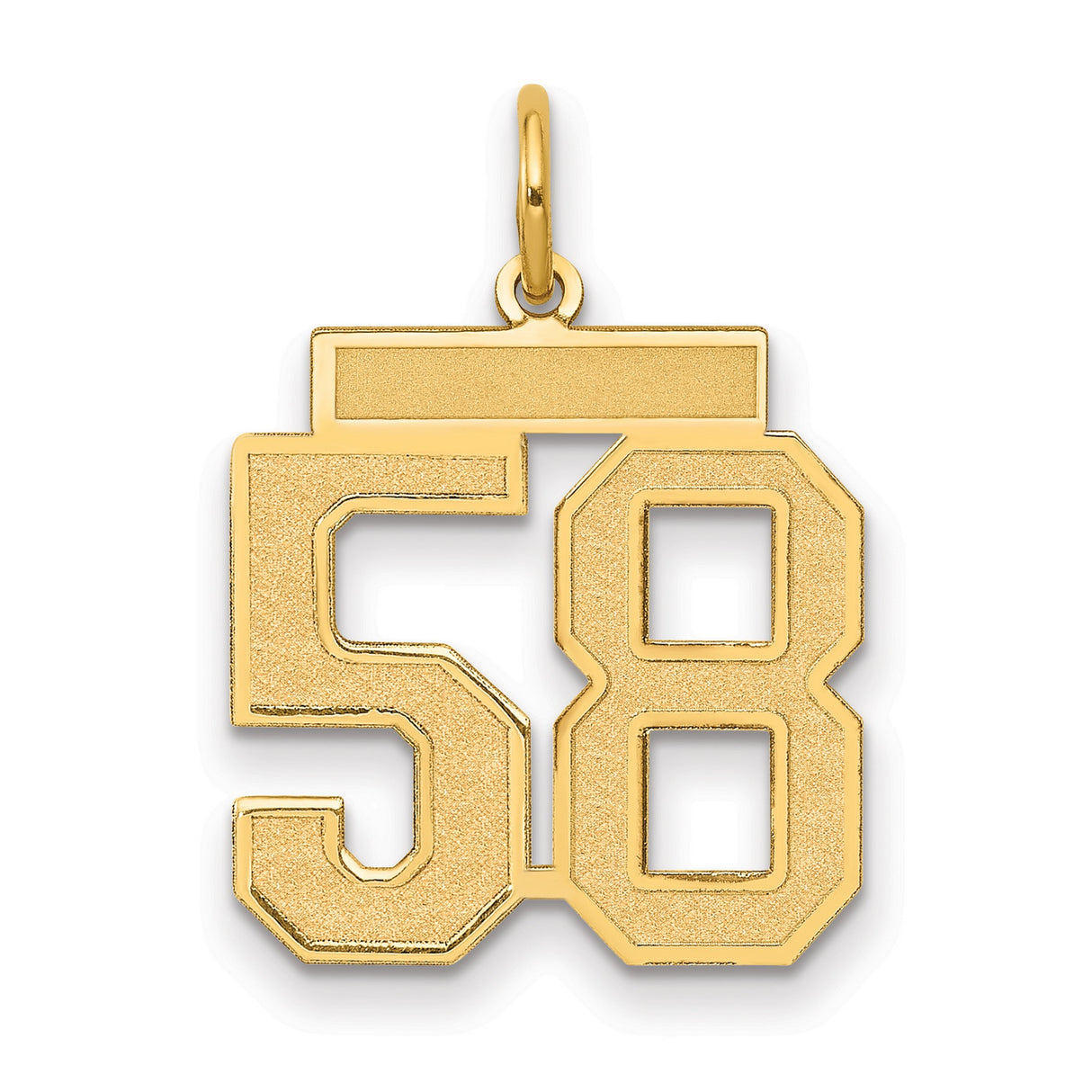 Medium Satin Number 58 Charm Pendant in Real 14k Yellow Gold