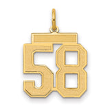 Medium Satin Number 58 Charm Pendant in Real 14k Yellow Gold