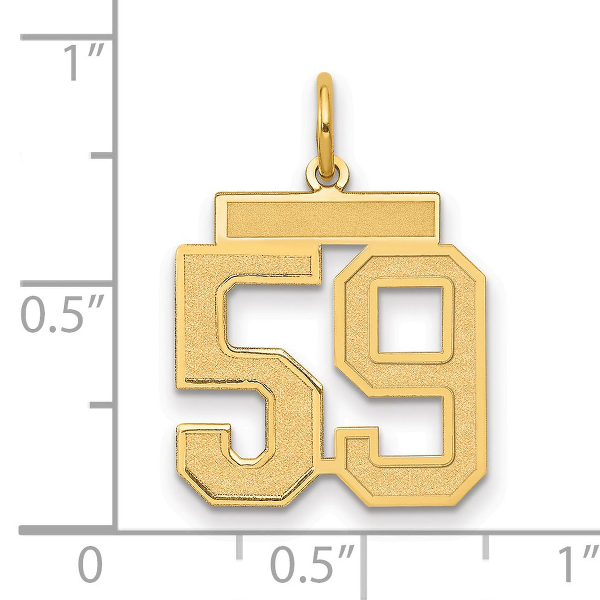 Medium Satin Number 59 Charm Pendant in Real 14k Yellow Gold
