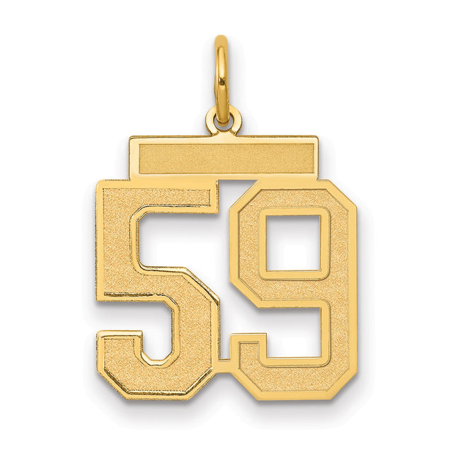 Medium Satin Number 59 Charm Pendant in Real 14k Yellow Gold