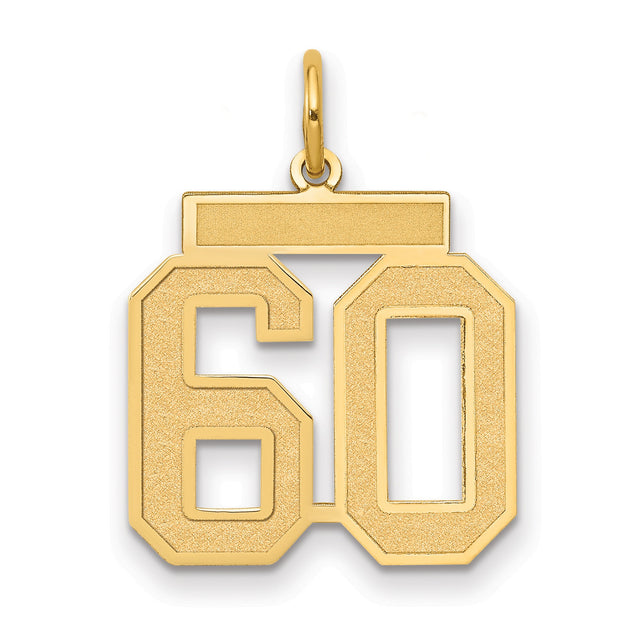 Medium Satin Number 60 Charm Pendant in Real 14k Yellow Gold