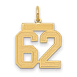 Medium Satin Number 62 Charm Pendant in Real 14k Yellow Gold