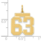 Medium Satin Number 63 Charm Pendant in Real 14k Yellow Gold
