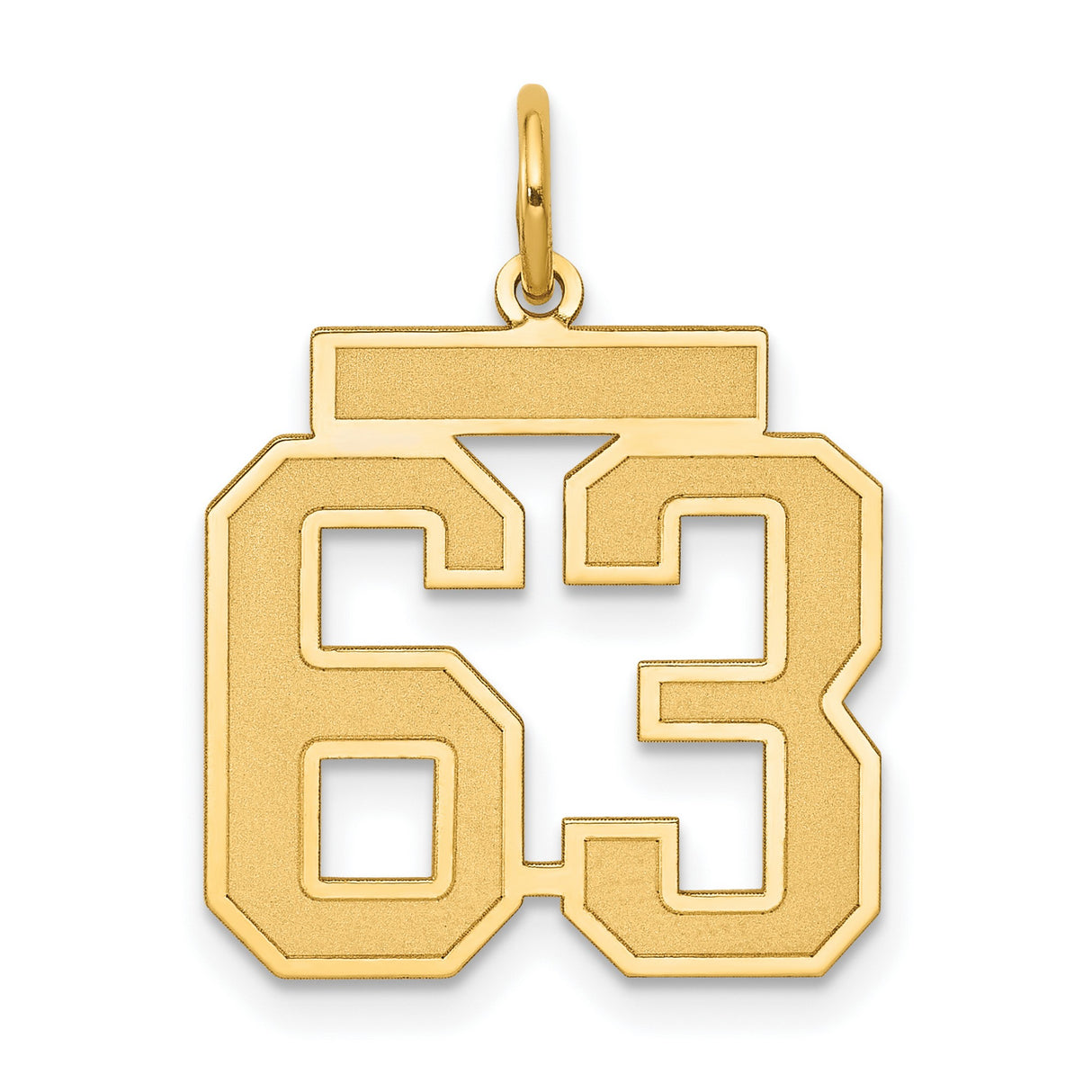 Medium Satin Number 63 Charm Pendant in Real 14k Yellow Gold