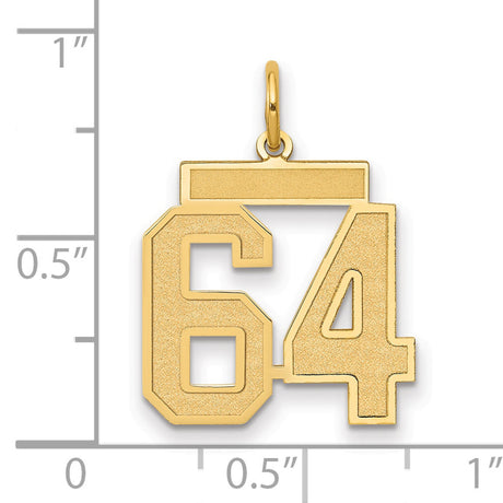 Medium Satin Number 64 Charm Pendant in Real 14k Yellow Gold