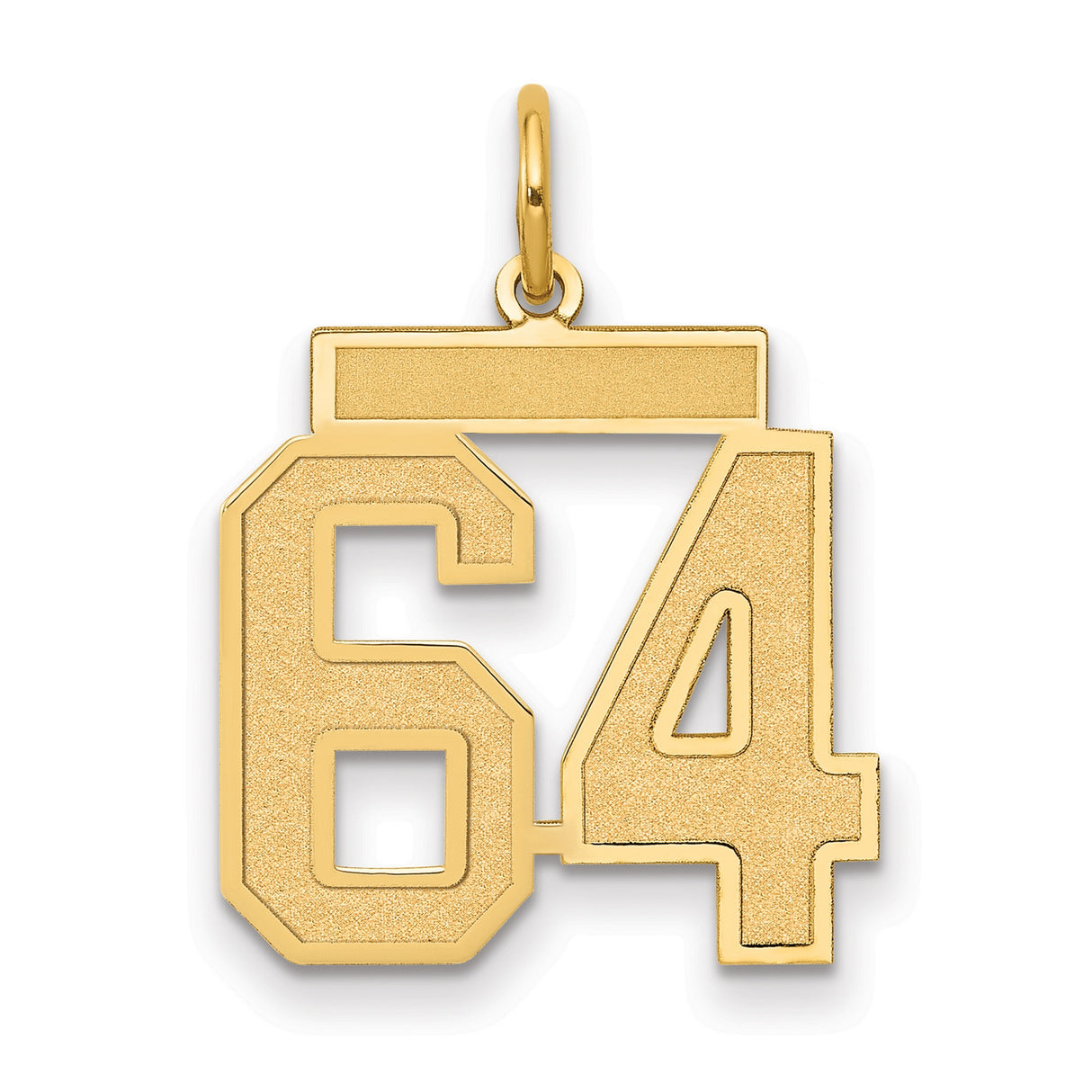 Medium Satin Number 64 Charm Pendant in Real 14k Yellow Gold
