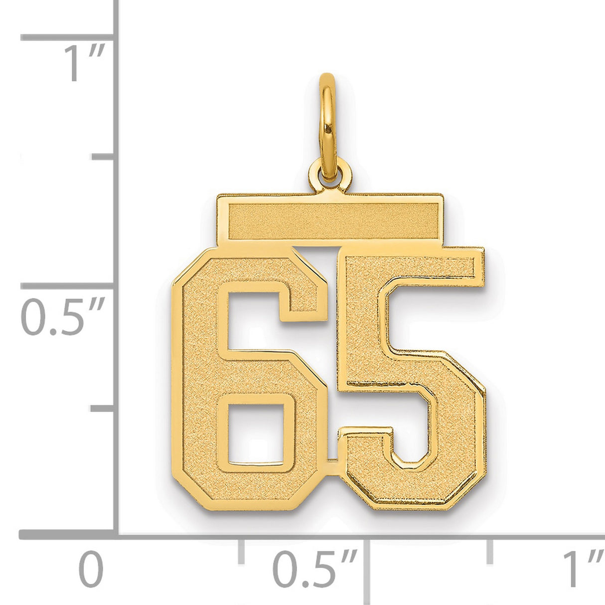Medium Satin Number 65 Charm Pendant in Real 14k Yellow Gold