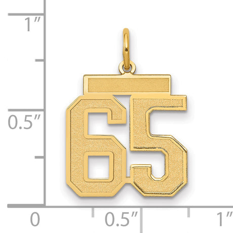Medium Satin Number 65 Charm Pendant in Real 14k Yellow Gold